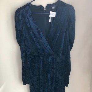 Tommy Hilfiger Balloon Sleeve Navy Blue Brocade Velvet Dress NWT | Size 6